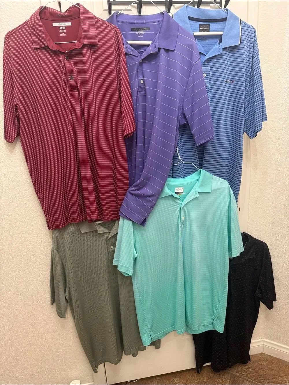 Greg Norman Collection 6 Large Men Golf Shirts Red Purple Blue Teal Olive Black